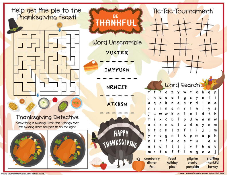 Printable Thanksgiving Games